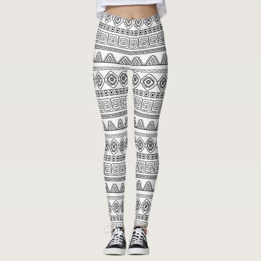 white&black tribal aztec pattern leggings (Voorkant)