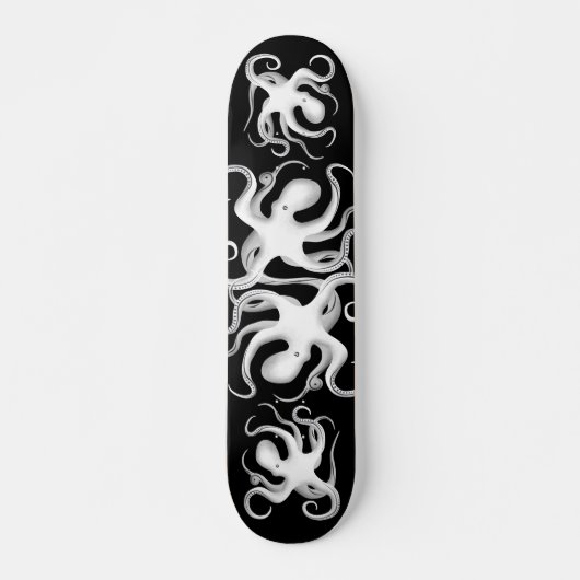 White & Black Tribal Vector Art Octopus Silhouette Persoonlijk Skateboard (Voorkant)
