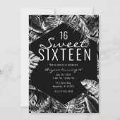 White & Black Tropical Palm Leaves Sweet 16 Kaart (Voorkant)