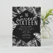 White & Black Tropical Palm Leaves Sweet 16 Kaart (Staand voorkant)