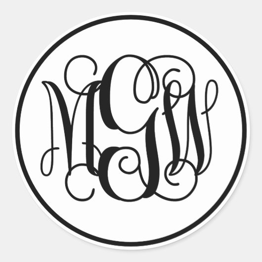 White Black Vine Script Monogram, DIY BG Ronde Sticker (Voorkant)
