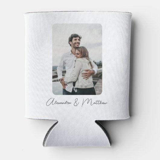 White Black Wedding Calligraphy Persoonlijke foto Blikjeskoeler (Voorkant)