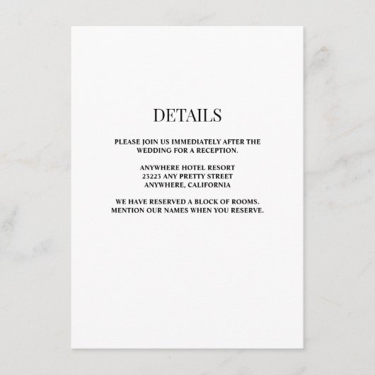 White/Black Wedding Details Enclosure Card Informatiekaartje (Voorkant)