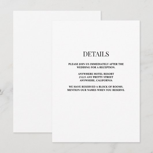 White/Black Wedding Details Enclosure Card Informatiekaartje (Voorkant / Achterkant)