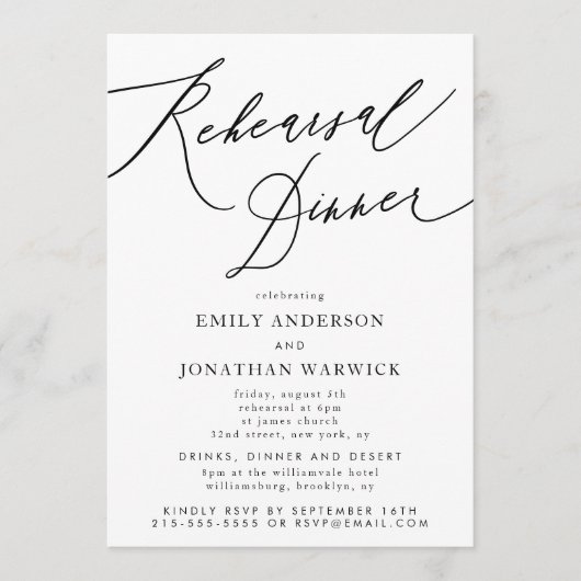 White Black Wedding Rehearsal Dinner Kaart (Voorkant)