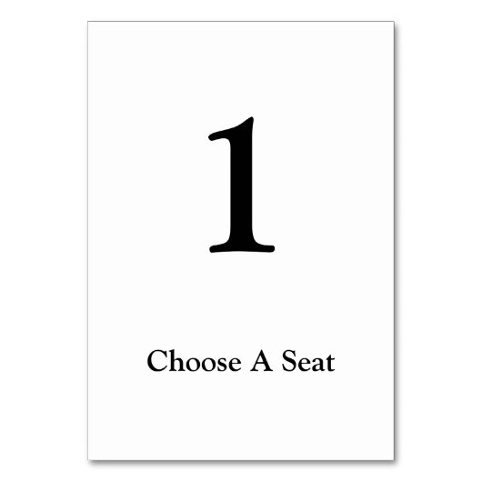 White/Black Wedding Table Number Kaart (Voorkant)