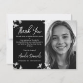 White & Black Wildflower Uitvaart Dank je wel kaar Kaart (Voorkant)