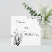 White Black Wispy Floral 21st Birthday Party Kaart (Staand voorkant)