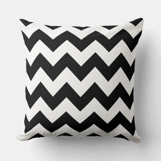 White Black Zig Zag Striped Pillow Kussen (Voorkant)