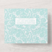 White Blauwgroen Filigree Paisley Henna Wedding RS All In One Uitnodiging (Achterkant)