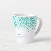 White blauwgroen glitter zee green name script latte mok (Rechterhoek)