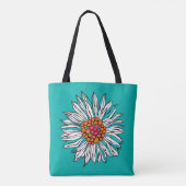 White Blauwgroen Oranje Red Daisy Flower Tote Bag (Achterkant)