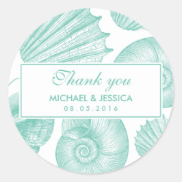 White Blauwgroen Seashell Wedding Bedankt Sticker