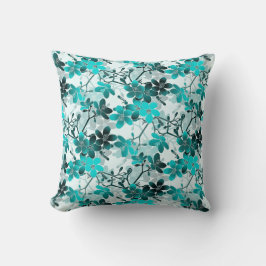 White Blauwgroen Turquoise & Grey Floral Pattern Kussen