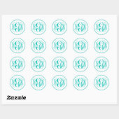 White Blauwgroen wijnbouwmonogram, DIY BG Ronde Sticker (Vel)