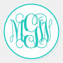 White Blauwgroen wijnbouwmonogram, DIY BG Ronde Sticker