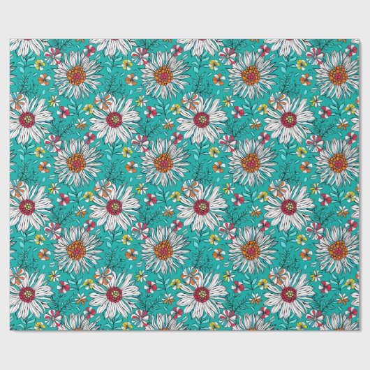 White Blauwgroen Yellow Oranje Red Daisy Flowers P Cadeaupapier (Vlak)