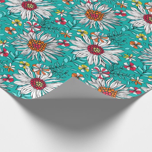 White Blauwgroen Yellow Oranje Red Daisy Flowers P Cadeaupapier (Hoek)