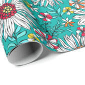 White Blauwgroen Yellow Oranje Red Daisy Flowers P Cadeaupapier (Rol Hoek)