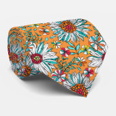 White Blauwgroen Yellow Oranje Red Daisy Flowers P Stropdas (Opgerold)