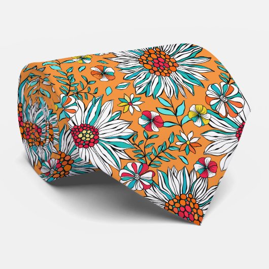 White Blauwgroen Yellow Oranje Red Daisy Flowers P Stropdas (Opgerold)