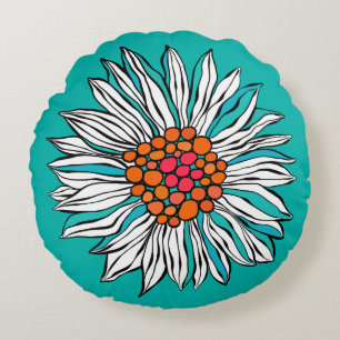 White Blauwgroen Yellow Oranje Red Daisy Flowers Rond Kussen
