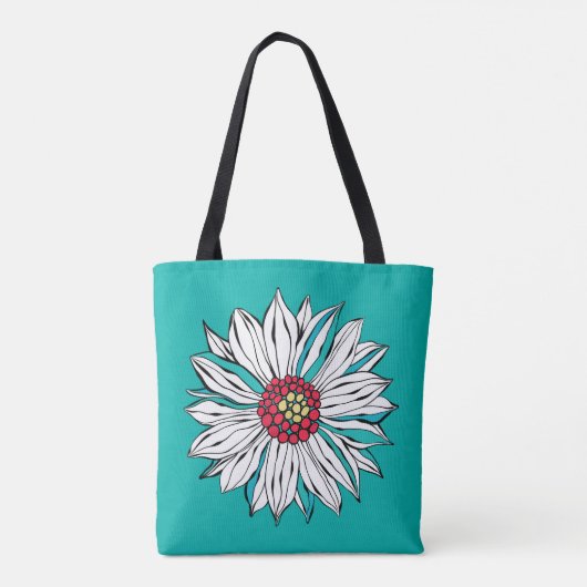 White Blauwgroen Yellow Oranje Red Daisy Flowers Tote Bag (Achterkant)