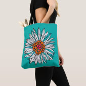 White Blauwgroen Yellow Oranje Red Daisy Flowers Tote Bag (Dichtbij)