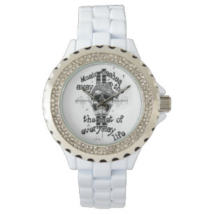 White Bling Music Skull Watch. Horloge