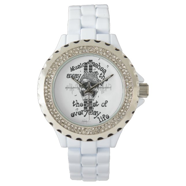 White Bling Music Skull Watch. Horloge (Voorkant)