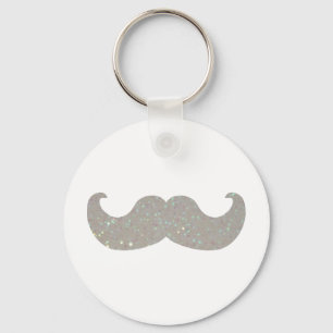 White Bling Mustache (Faux Glitter Graphic) Sleutelhanger