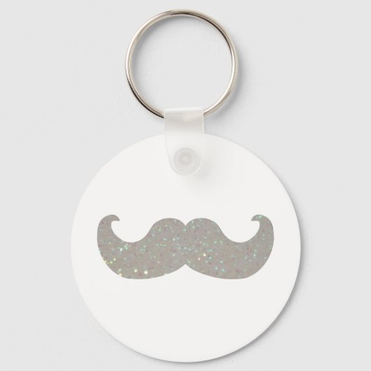 White Bling Mustache (Faux Glitter Graphic) Sleutelhanger (Voorkant)