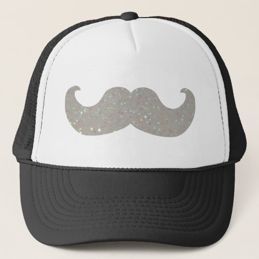 White Bling Mustache (Faux Glitter Graphic) Trucker Pet (Voorkant)