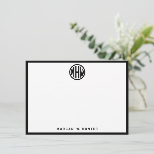 White Blk Cirk Monogram Font DIY BG Bedankkaart (Staand voorkant)