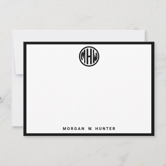 White Blk Cirk Monogram Font DIY BG Bedankkaart (Voorkant)