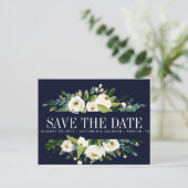 White Bloom Blue Floral WEDDING de datum opslaan Aankondigingskaart (Staand voorkant)