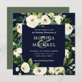 White Bloom | Botanische bruiloft met blauwe Flora Kaart (Voorkant / Achterkant)