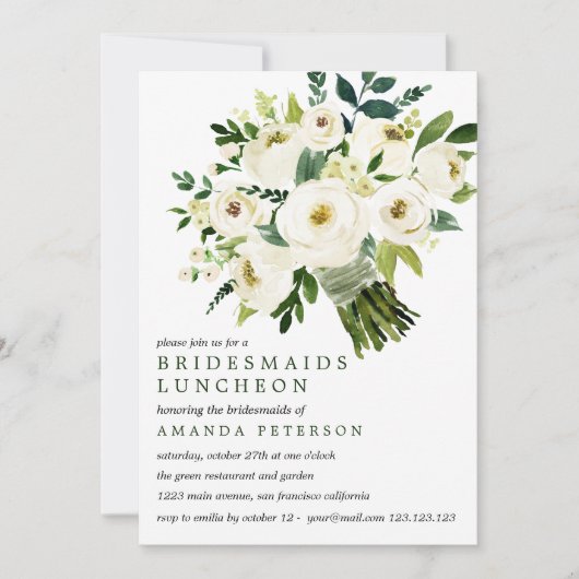 White Bloom | Bouquet Bridesmaids Luncheon Wedding Kaart (Voorkant)