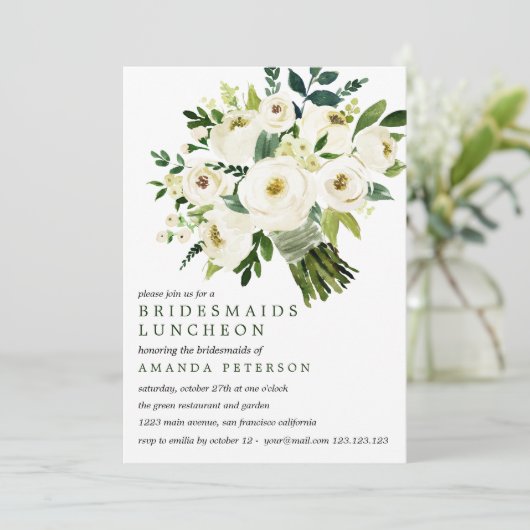 White Bloom | Bouquet Bridesmaids Luncheon Wedding Kaart (Staand voorkant)