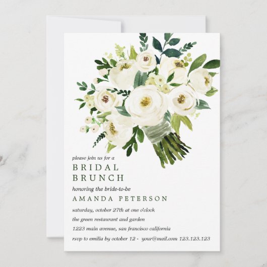 White Bloom | Bride Bouquet Wedding Bridal Brunch Kaart (Voorkant)