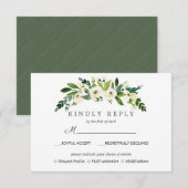 White Bloom Chic Wedding Response RSVP MAALTIJD op Kaartje (Voorkant / Achterkant)