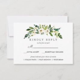 White Bloom Chic Wedding Response RSVP MAALTIJD op Kaartje