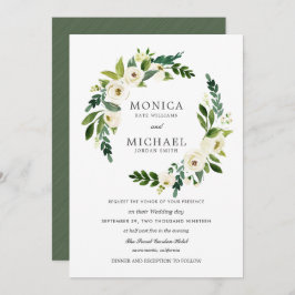 White Bloom | Elegant Floral Wreath bruiloft Kaart