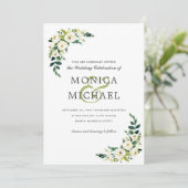 White Bloom | Floral Botanical Corner Wedding Kaart (Staand voorkant)