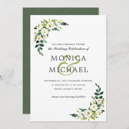 White Bloom | Floral Botanical Corner Wedding Kaart