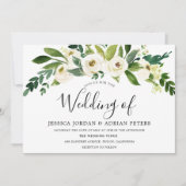 White Bloom Floral Greenery Wedding Invitation Kaart (Voorkant)