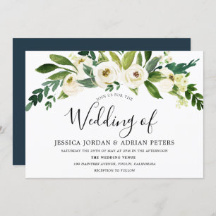 White Bloom Floral Greenery Wedding Invitation Kaart