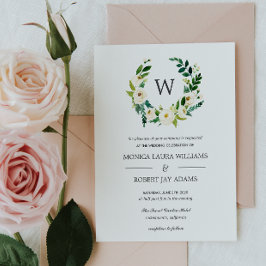 White Bloom | Floral Monogram Weddenschap Kaart