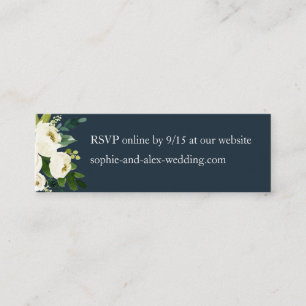 White Bloom Floral Wedding Website RSVP Cards Navy Mini Visitekaartje