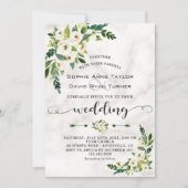 White Bloom Flowers Marble Handwriting Wedding Kaart (Voorkant)